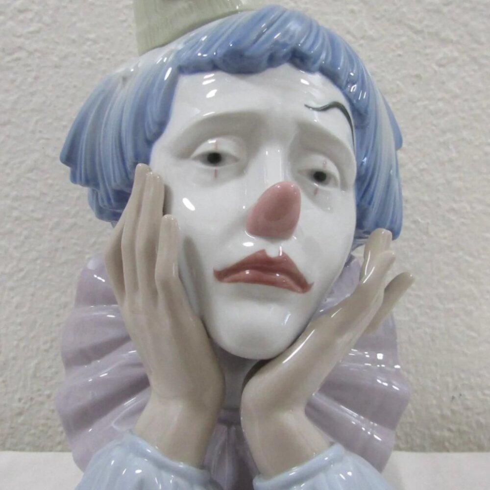 Vintage Large Lladro Sad Clown Bust #5129 Retired Figurine